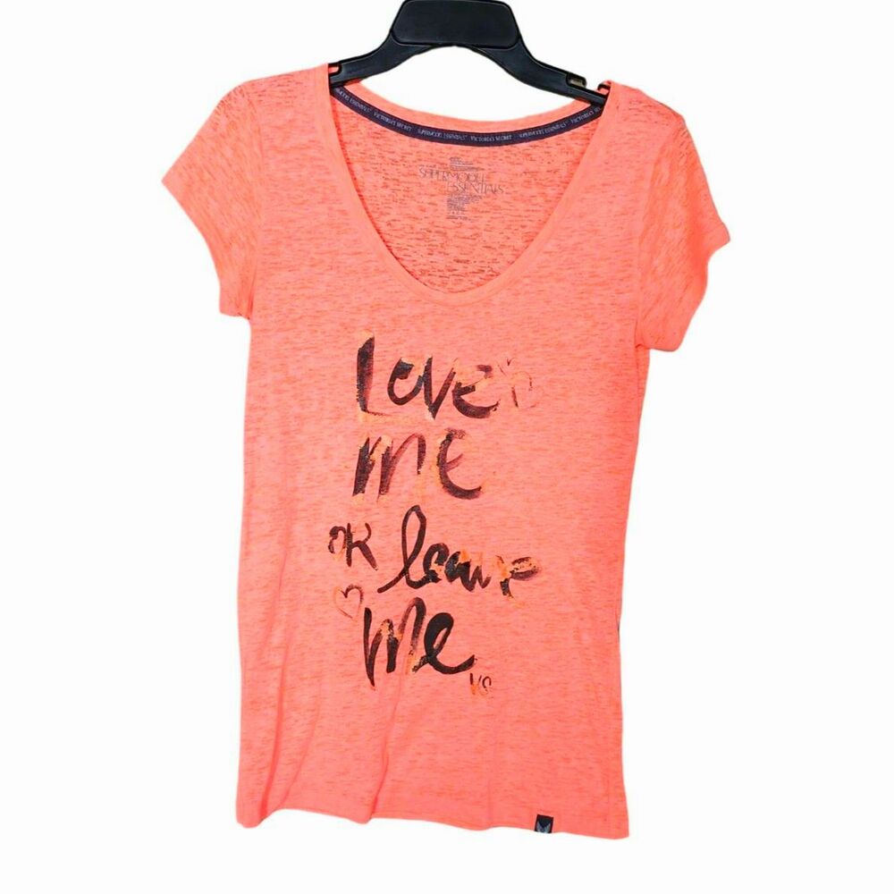 Victoria's Secret Supermodel Essentials Graphic V-Neck Tee Orange Slub